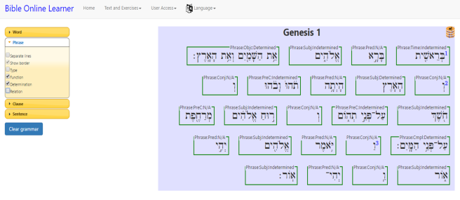 Screenshot of SHEBANQ's Hebrew Leaner showing Genesis 1:1-3